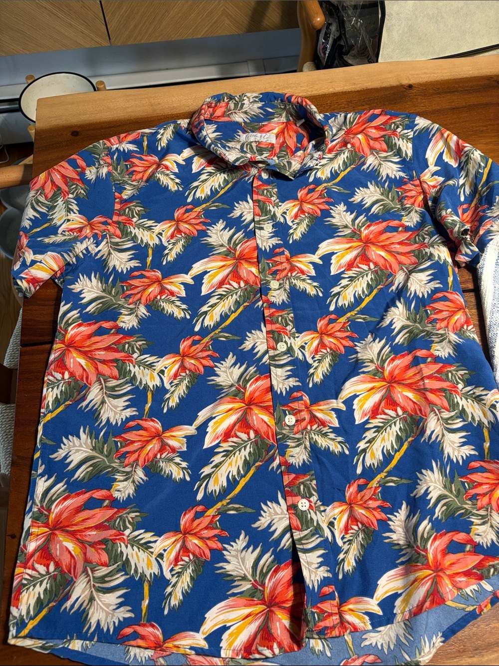 Men's Blue Tropical Floral Short-Sleeve Button-Down Shirt